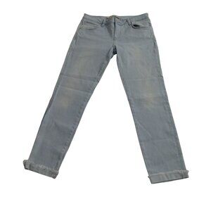 Zara Woman Premium Denim Slim Fit Light Wash Blue Jeans Size 8 Cuffed Raw Hem